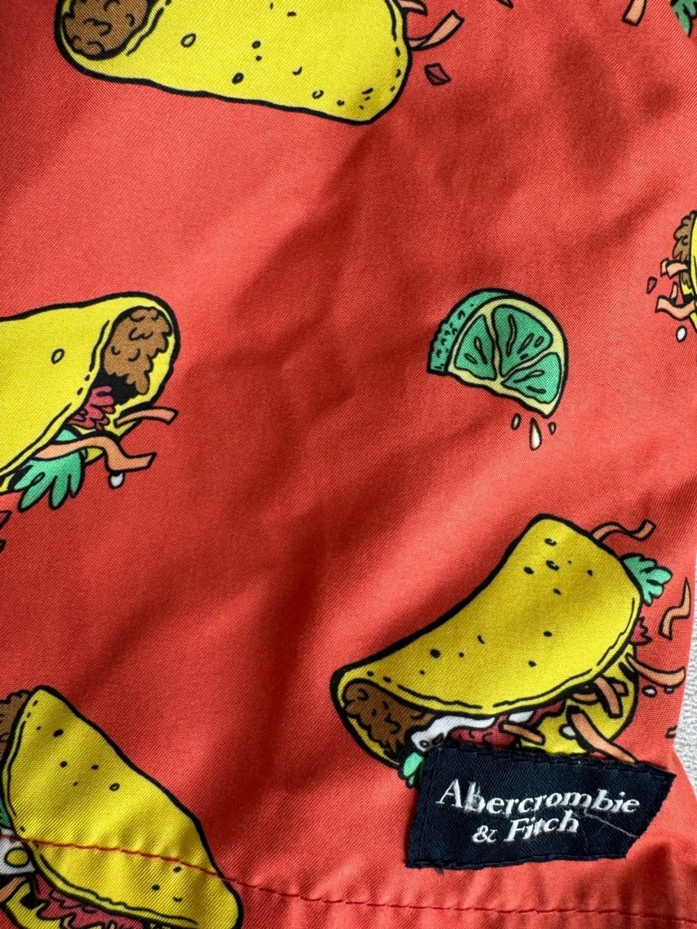 Abercrombie & Fitch Red Taco Print Swim Shorts limes Boys 13-14 beach pool‎ kids